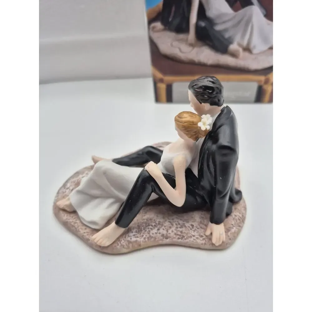 Weddingstar Romantic Couple Lounging On Beach Hand Painted Porcelain Cake Topper